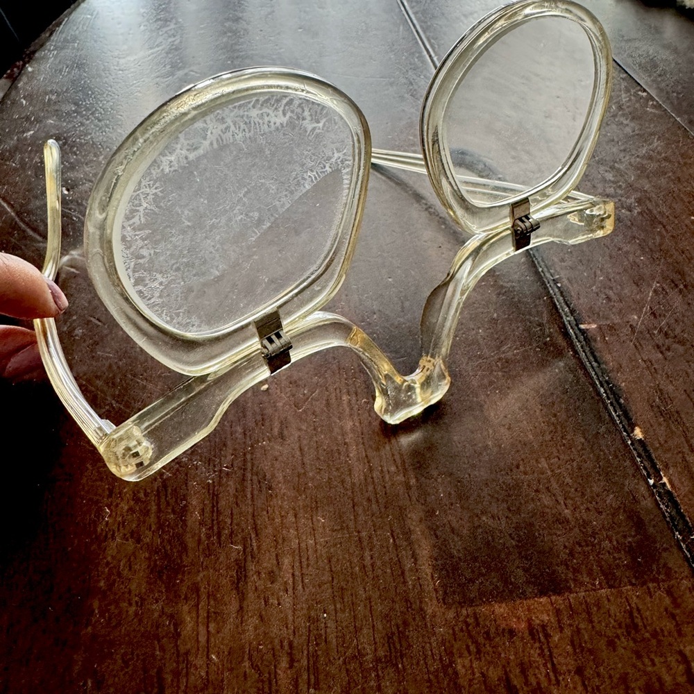 Vintage Clear Plastic Eye Glasses Flip Down Lenses Perscription Steam Punk